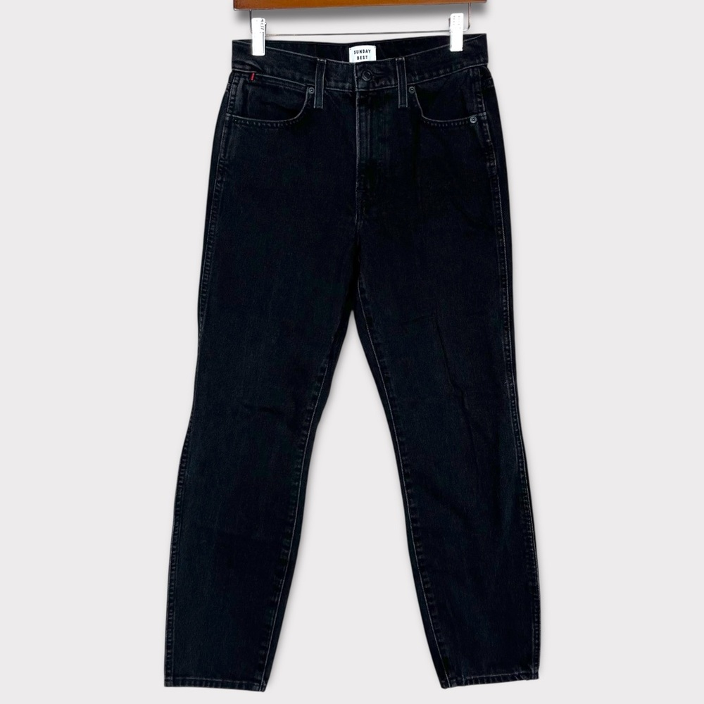Aritzia Sunday Best Straight Skinny Jeans 26 Ankle High Rise Black Denim Preppy